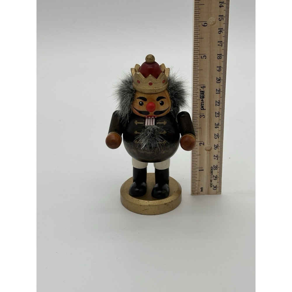 Wooden King Nutcracker Figurine w/ Faux Fur Hair, Christmas Decor, 5 in - Picture 1 of 9